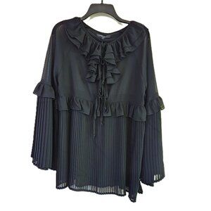 NWT Romeo & Juliet Couture Ruffle Tie Front Pleated Bell Sleeve Blouse Medium
